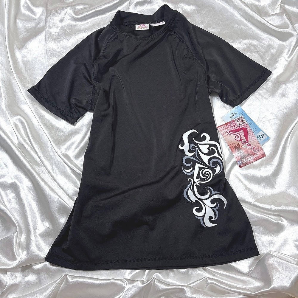 y2k Rash Guard Black NWT Kanu Surf Tribal Graphic UPF 50+ Swim Shirt S